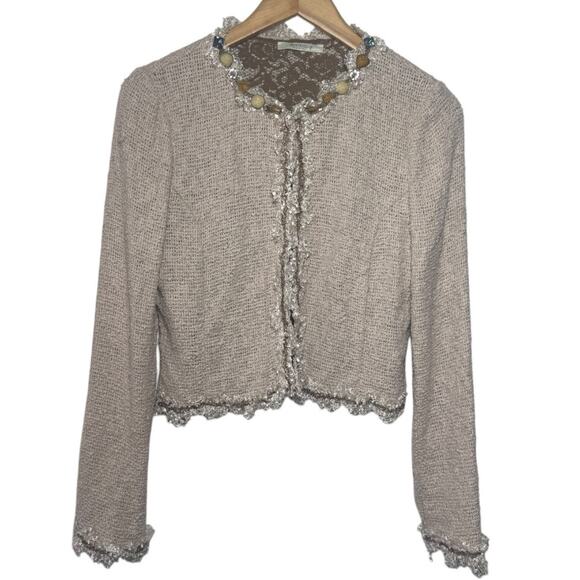 Beatrice Made in Italy Cardigan Women 8 Tweed Lace Bling Neck Coquette Ballet - Picture 1 of 8
